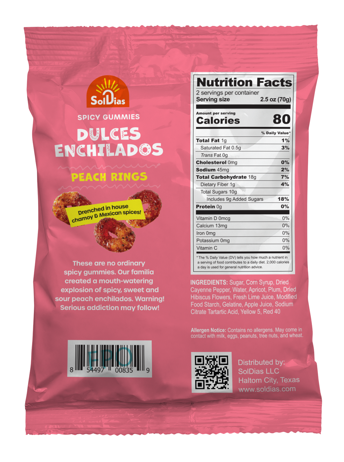Dulces Enchilados - Spicy Peach Rings 5 oz - Sol Dias Mexican Treats