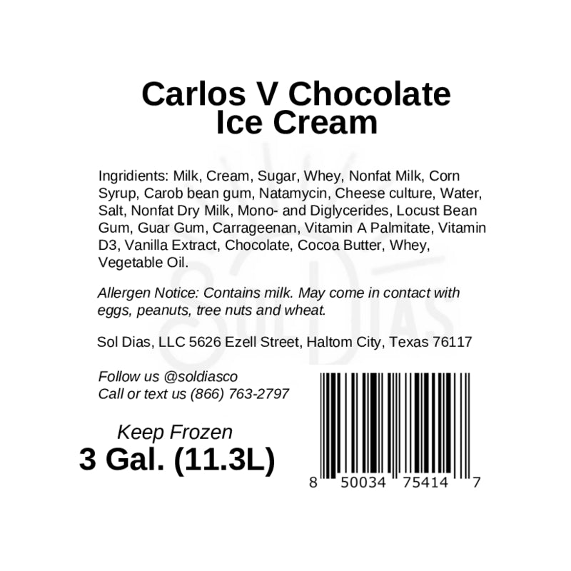 Carlos V Chocolate - 3 Gal Mexican Ice Cream Tub - Wholesale - Sol Dias