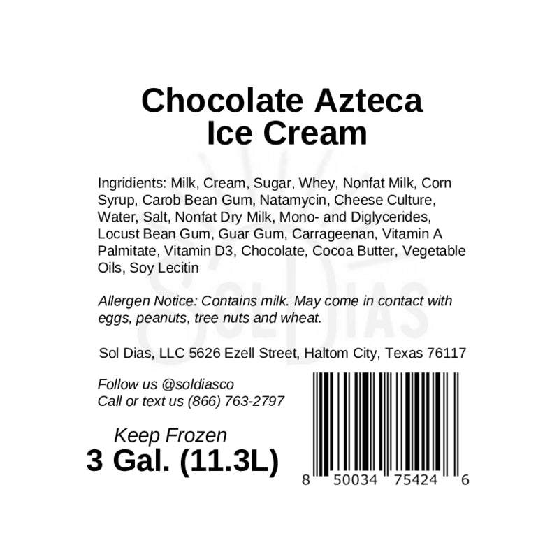 Chocolate Azteca - 3 Gal Mexican Ice Cream Tub - Wholesale - Sol Dias