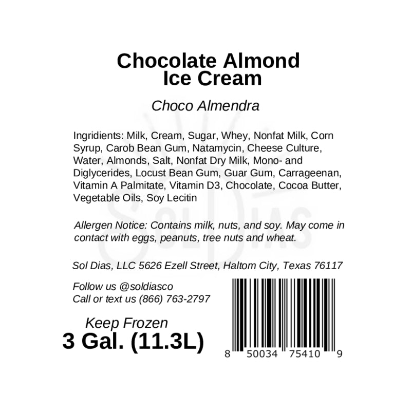 Chocolate Almond - 3 Gal Mexican Ice Cream Tub - Wholesale - Sol Dias