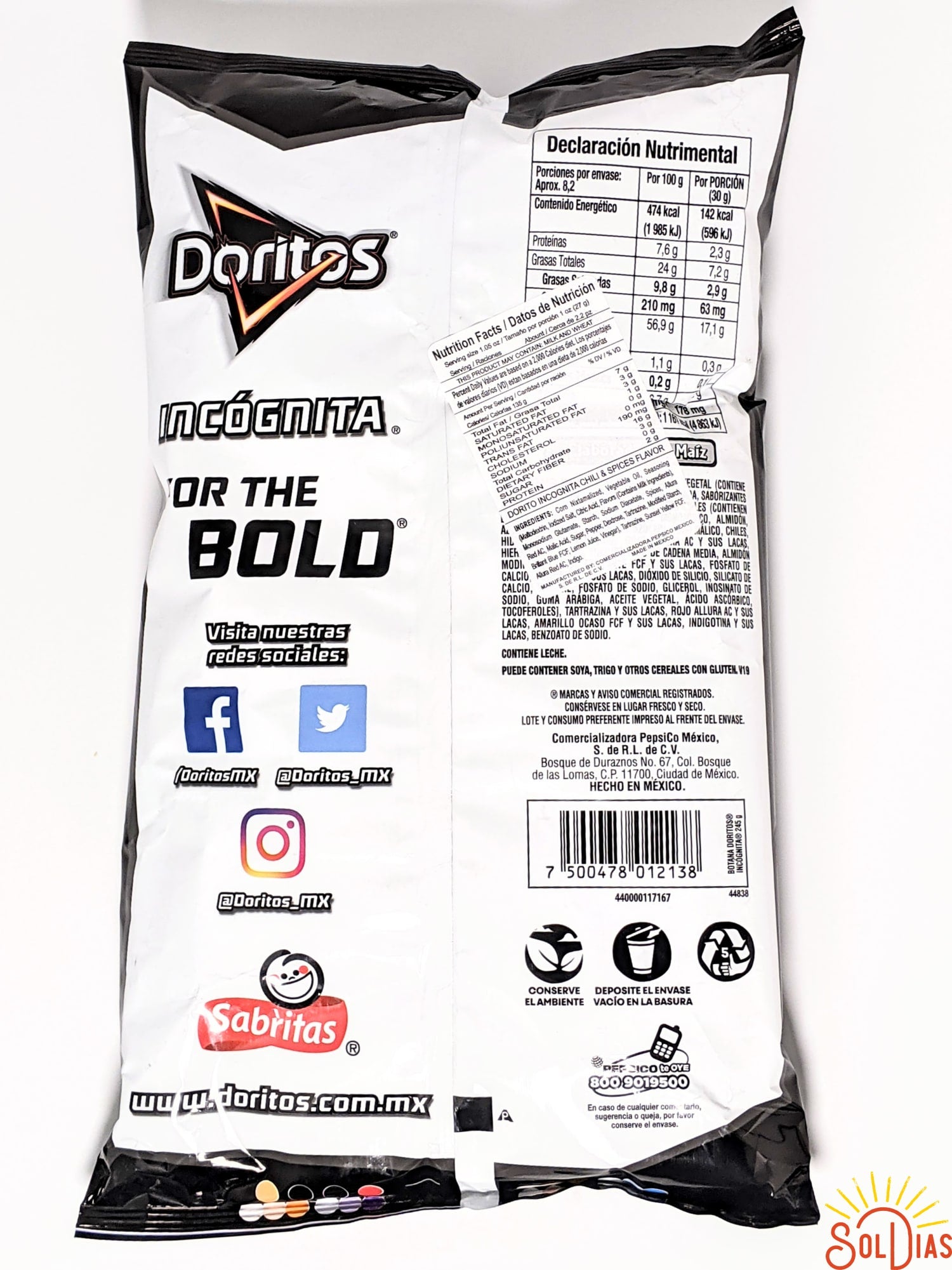 Doritos Incognita 245g | Spicy Mexican Chips | Sabritas Mexicanas - Sol Dias