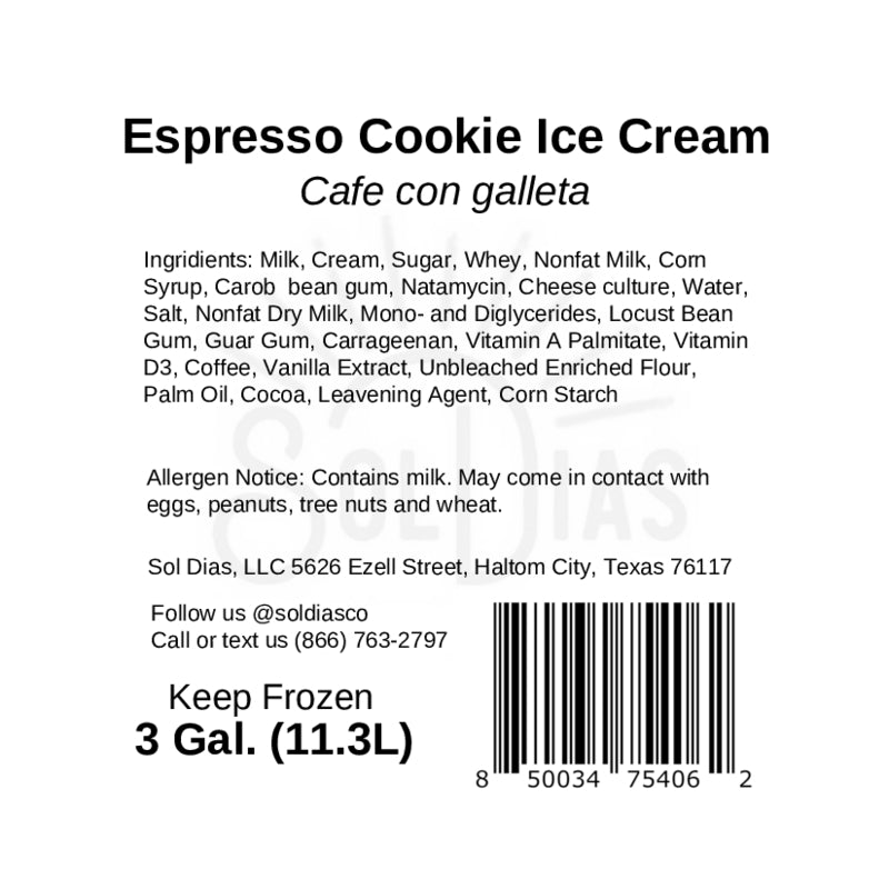 Espresso Cookie - 3 Gal Mexican Ice Cream Tub - Wholesale - Sol Dias