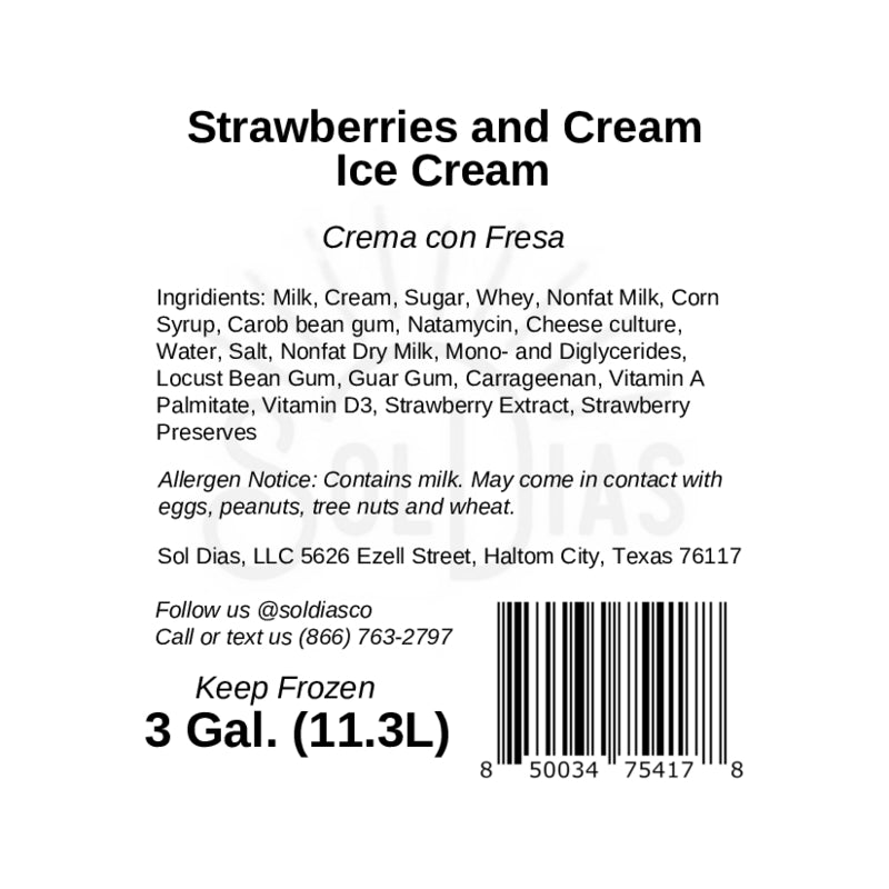 Strawberries and Cream (Crema con Fresa) - 3 Gal Mexican Ice Cream Tub - Wholesale - Sol Dias