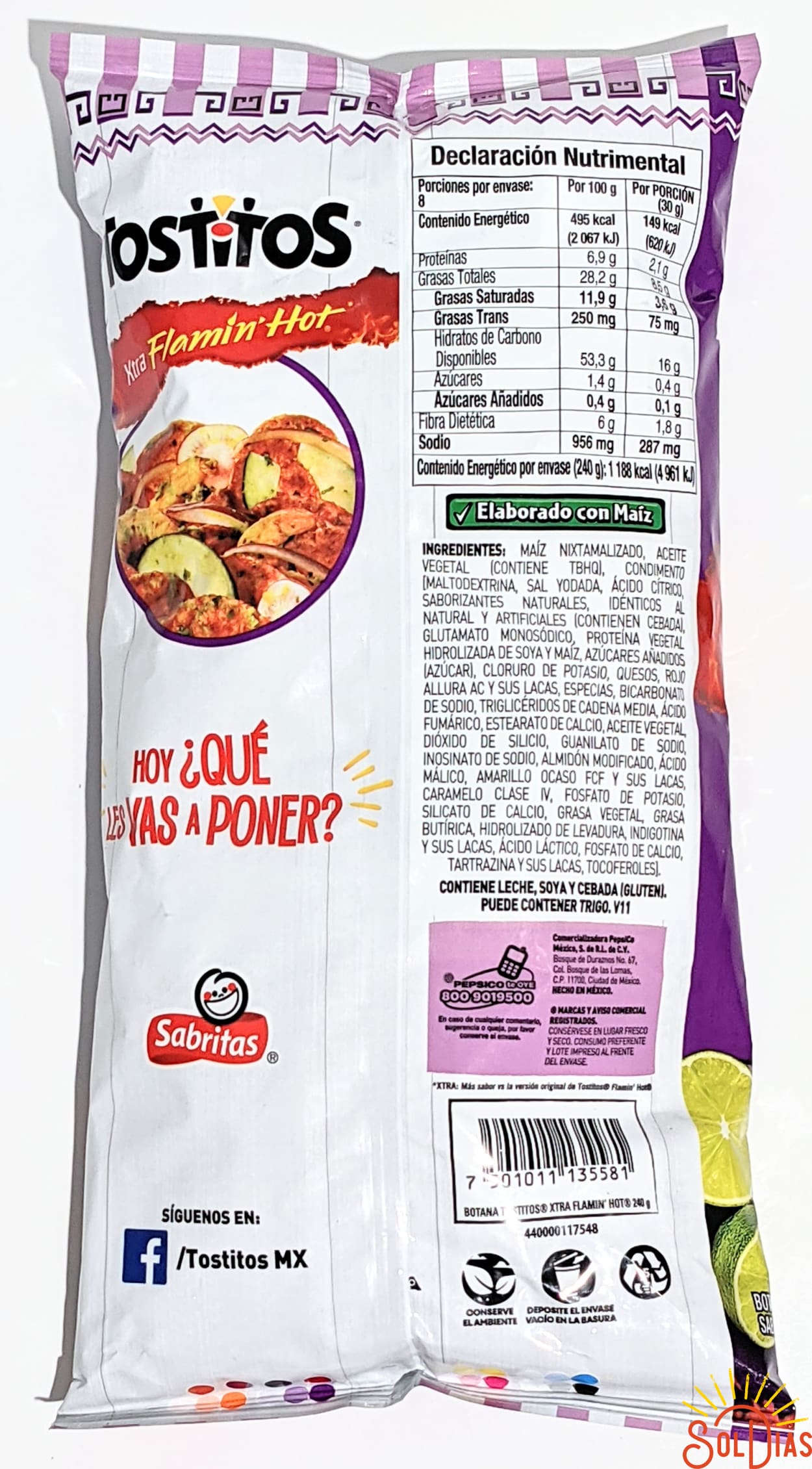 Tostitos Xtra Flamin' Hot 240g - Mexican Chips - Sol Dias