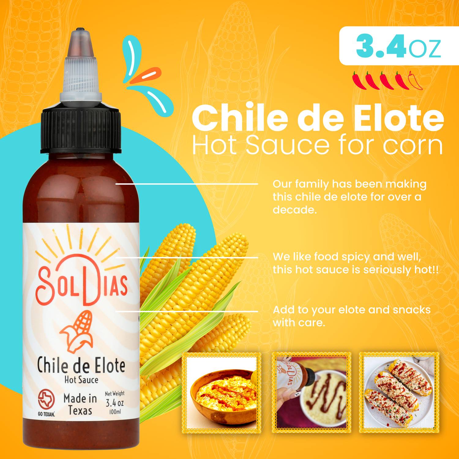 Chile de Elote 3.4oz - Hot Sauce for corn - Sol Dias